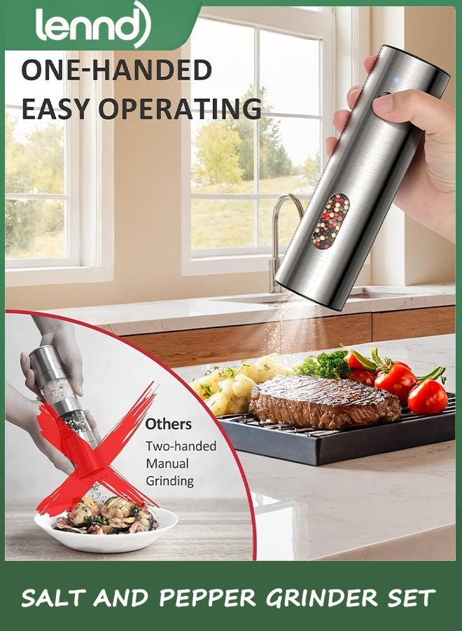 لينند [سعة أكبر مطورة] مجموعة مطحنة الملح والفلفل الكهربائية مع قاعدة شحن USB، سعة كبيرة 95 مل، خشونة قابلة للتعديل، مطحنة فلفل أوتوماتيكية من الفولاذ المقاوم للصدأ (سعة مطورة-أ) - Image 3